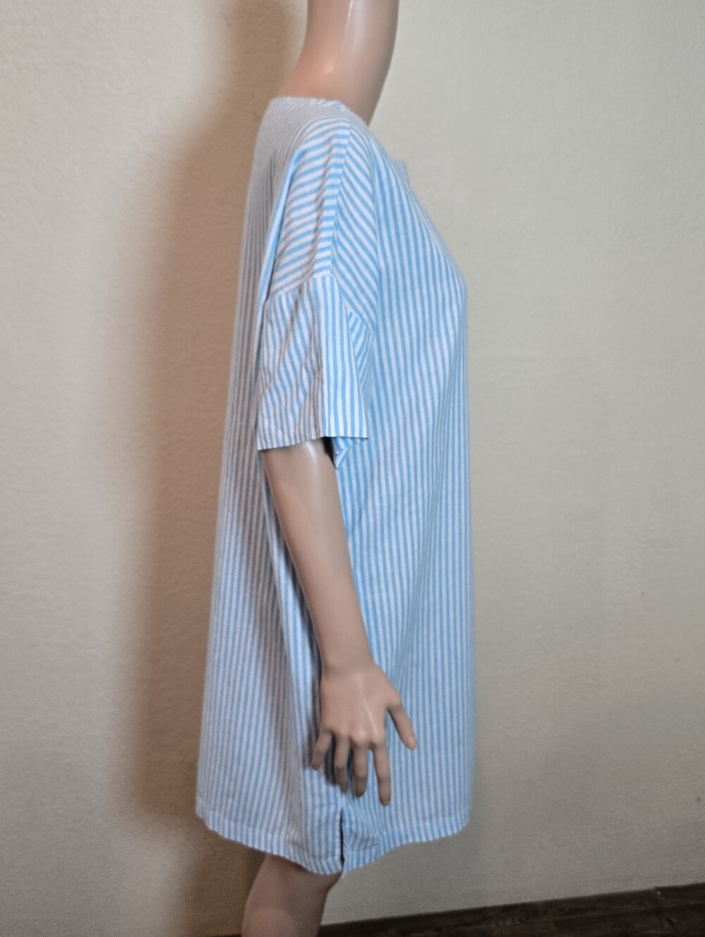 La Relaxed Cotton And Linen Dress Striped Blue/white Size Large - Picture 7 of 11